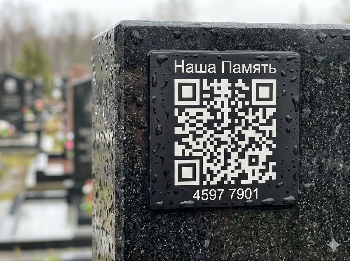 Стальная QR табличка на камне